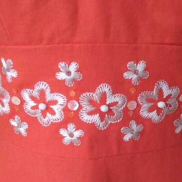 Andre Oliver Dress Fit Flare Floral Embroidery Orange Lined Womens 8 - Picture 3 of 7